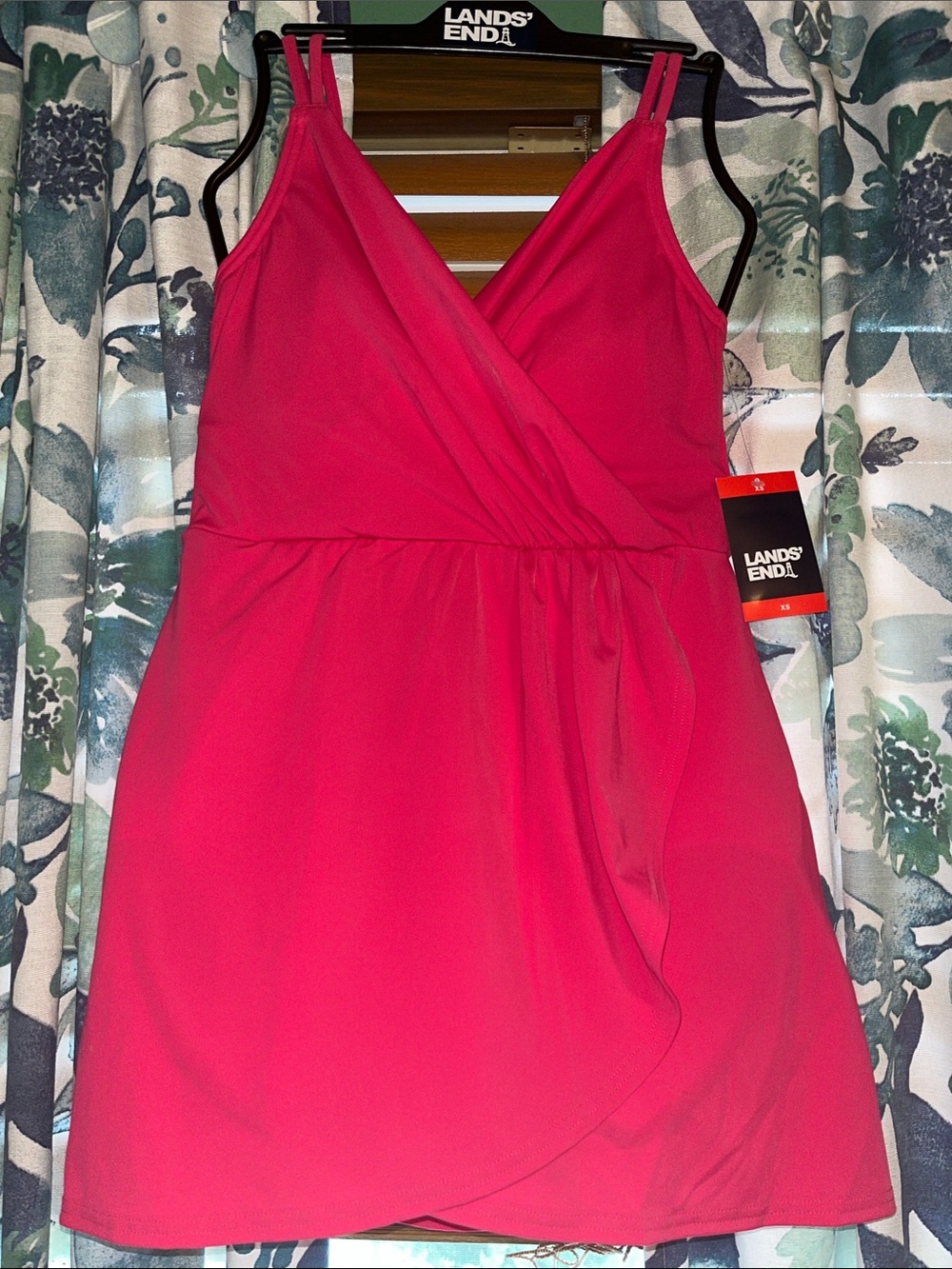 Lands' End Bright Pink Wrap-Front One-Piece Swimdress